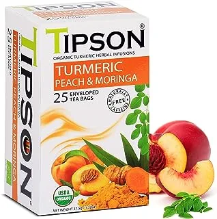 Tipson Organic Turmeric Herbal Tea with Peach and Moringa 25 Teabags x 1.5 g