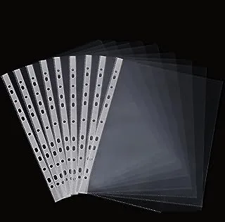 SHOWAY 100 PCS Plastic Punched Pockets Folder A4 Micro Transparent File Protector Best Folder Plastic For Office or School work