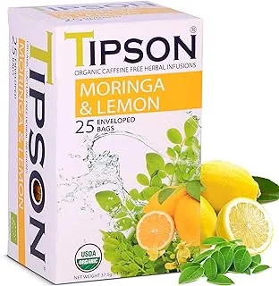 Tipson Organic Herbal Tea Moringa With Lemon, 25 Tea Bags