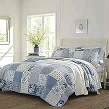 Laura Ashley - Queen Quilt Set, Reversible Cotton Bedding with Matching Shams, Farmhouse Inspired Home Decor (Paisley Printed Patchwork Blue, Queen)