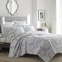 Laura Ashley Quilt Set Cotton Reversible Bedding with Matching Shams, Lightweight Home Decor Ideal for All Seasons, King, Venetia Grey