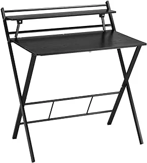 طاولة كمبيوتر قابلة للطي - أسود 115 × 89 × 7 سم|طاولة كتابة حديثة مع رف تخزين للشاشة للمكتب المنزلي والدراسة، مكتب كمبيوتر محمول صغير الحجم بأسلوب بسيط وأنيق