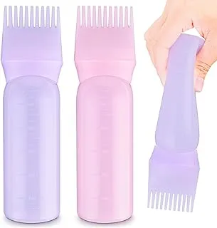 ECVV 2pcs Hair Dye Bottle Root Comb Applicator Dispensing with Graduated Scale Salon Hair Coloring, Dye and Scalp Treament Essential | RANDOM COLOR |