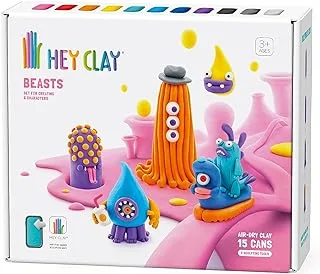 هاي كلاي - مجموعة الوحوش - مجموعة الطين الجاف للأطفال بالهواء - 15 علبة وأدوات النحت مع تطبيق تعليمات تفاعلية ممتعة، متعدد الألوان
