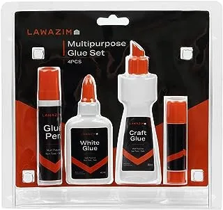Lawazim K10459 Multipurpose Glue Set 4 Pieces Glue for bonding Porous Materials,Woods, Paper, Leather,Fabric, Craft and Card Making, clear white