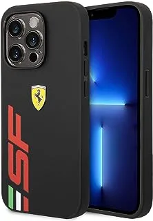حافظة CG MOBILE Ferrari PU من الجلد مع شعار SF كبير مطبوع متوافق مع iPhone 14 Pro (أسود)