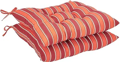 Amazon Basics Tufted Outdoor Square Seat Patio Cushion - Pack of 2, Red Stripe