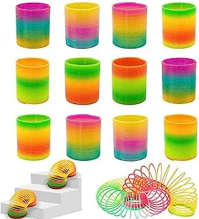 Rainbow Magic Spring, 12 PCS Colorful Rainbow Neon Plastic Spring Toy Halloween Party Supplies for Boys Girls Trick Treat Gift Toys, Goodie Bag Filler for Kids