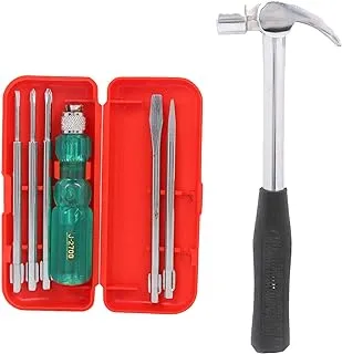 Suzec Johnson Home Utility Kit Claw Hammer Steel Shaft & 5-Pieces Screwdriver Kit- Multi