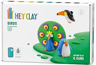 HEY CLAY -DIY Birds: Toucan, Penguin, Peacock Plastic Creative Modelling Air-Dry Clay For Kids 6 Cans