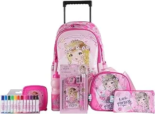 Little Princess Back to School Essentials 25-In-1 Trolley Set, 18-Inch Size, Pink