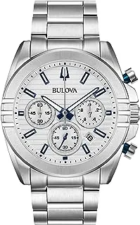 Bulova Men's Classic Chronograph Stainless Steel 6-Hand Calendar Date Quartz Watch Style: 96B307, Silver-Tone