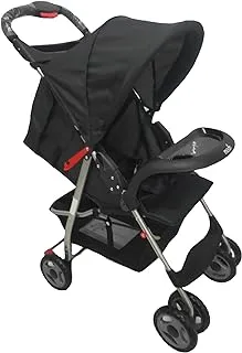 MOON Bezik عربة سفر قابلة للطي بيد واحدة مناسبة لحديثي الولادة/الرضع/الرضع/الأطفال مع صينية مزدوجة| راحة الساق | مقعد متعدد الأوضاع مناسب للأطفال من عمر 0 ​​أشهر فما فوق (حتى 24 كجم) - أسود