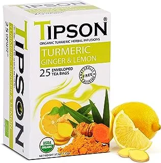 Tipson Organic Turmeric Herbal Tea with Ginger and Lemon 25 Teabags x 1.5 g