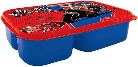 Generic Bike Master Kids Plastic Lunch Box with 3 Compartment, Red/Blue