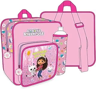 Gabby's Doll House School Backpack with Water Bottle and Lunch Box for Girls, 11-Inch Size, Pink