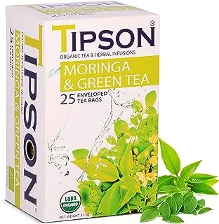 تيبسون شاي أعشاب المورينغا العضوي مع الشاي الأخضر 25 كيس شاي × 1.5 جم
