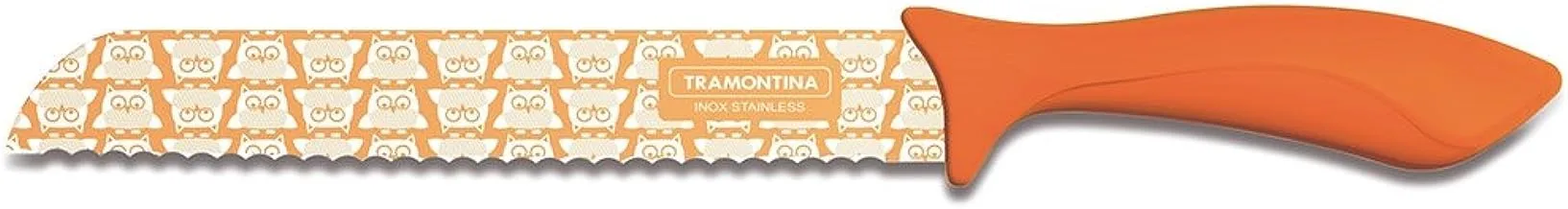 Tramontina Colorcut 8 Inches Bread Knife with Stainless Steel Decorated Blade and Orange Polypropylene Handle