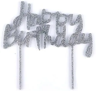 Club Green Silver Glitter Acrylic Happy Birthday Cake Topper