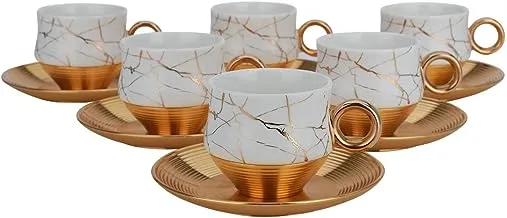 Alsaif Gallery White Turkish Coffee Cups with Handle and Gold Saucer 12-Pieces