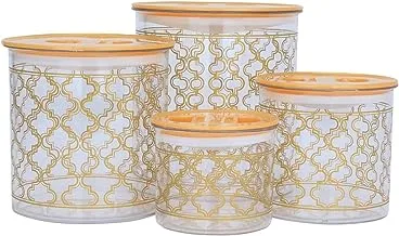 Alsaif Gallery 6285360072186 Gold Embossed Round Plastic Box Set 4 Pieces