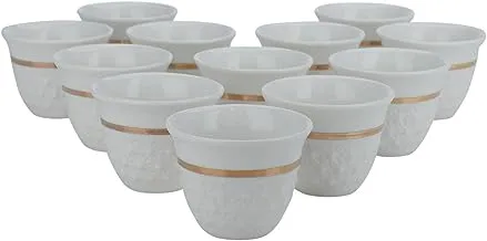 Alsaif Gallery White Porcelain Arabic Coffee Cup Set with Round Sculpture 12 Pieces