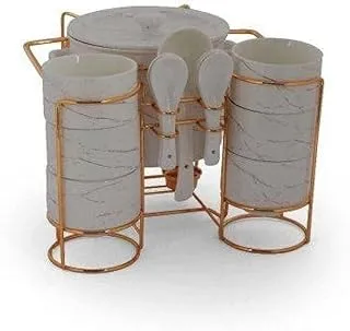 Alsaif Gallery Set Soup Porcelain Marble White Bastand Gold 15 q