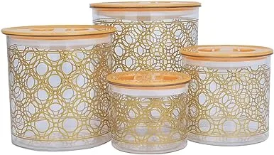 Alsaif Gallery 6285360072193 Gold Embossed Round Plastic Box Set 4 Pieces