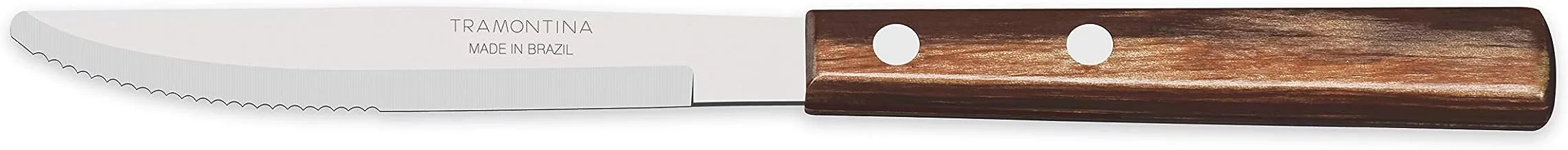 سكين طاولة ترامونتينا مقاس 10.16 سم مع شفرة من الفولاذ المقاوم للصدأ ومقبض آمن للاستخدام في غسالة الأطباق من خشب البوليوود البني المعالج