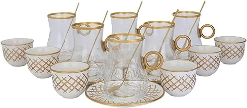 Alsaif Gallery White Arabic Coffee Cup Set Engraved with Gold Line 12 Pieces 6285360230494