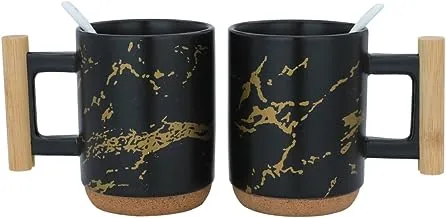 Sword Gallery Black Gold Wood Hand Mug Set 300ml