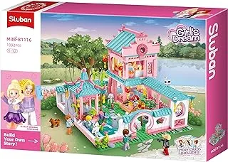Sluban Girl's Dream Series - Chinese Style Villa Building Blocks 1092 PCS with 8 Mini Figuer - For Age 6+ Years Old