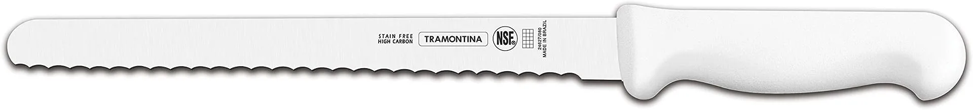 سكين لحم الخنزير الاحترافي من ترامونتينا مقاس 10 بوصات مع شفرة من الفولاذ المقاوم للصدأ ومقبض من البولي بروبيلين الأبيض