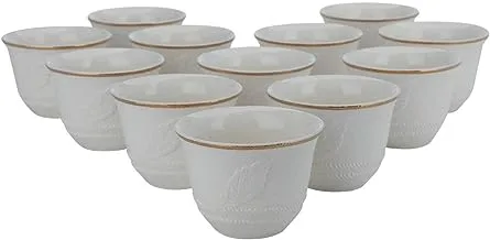 Alsaif Gallery White Coffee Cup Set with Leaf Carving 12-Piece