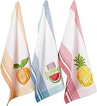 DII CAMZ11120 Cotton Summer Dish, Decorative Oversized Towels, Perfect for Every Day Home Kitchen, Holidays and Housewarming Gifts, Hello Dishtowel S/3