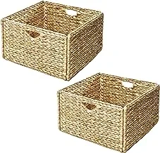 Seville Classics Foldable Handwoven Water Hyacinth Cube Storage Basket (2-Pack), Double Hamper