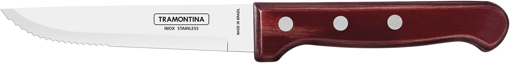 سكين شريحة لحم ترامونتينا جامبو مقاس 5 بوصات مع شفرة من الفولاذ المقاوم للصدأ ومقبض آمن للاستخدام في غسالة الأطباق من خشب البوليوود الأحمر المعالج