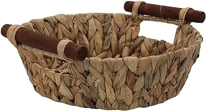 Alsaif Gallery Deep Wicker Serving Basket with Brown Wood Handle