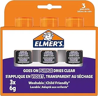 Elmer's Disappearing Purple Glue Sticks | Dries Clear | Great for Schools & Crafting | Washable & Child-Friendly | 6g | 3 Count