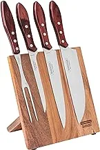 Tramontina 5 Pieces Barbecue Set with Stainless Steel Blades and Treated Red Polywood Dishwasher Safe Handle And Cutting Board