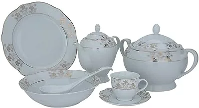 Alsaif Gallery Silver Embossed White Porcelain Dining Set 65-Pieces
