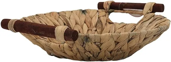 Alsaif Gallery Deep Round Wicker Serving Basket with Wood Handle