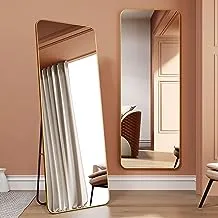 مرآة زينة بطول كامل من ECVV، مرآة أرضية، مرآة كبيرة مثبتة على الحائط، إطار رفيع من سبائك الألومنيوم، ذهبي، | عبوة 2 - 165 × 50 سم |