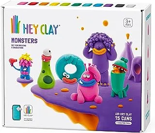 HEY CLAY - Monsters Set-Colourful Modeling Kids-Air Dry Clay Kit 15 cans and Sculpting Tools with Fun Interactive Instructions App, Multicoloured