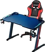SKY-TOUCH Ergonomic Gaming Desk+Gaming Chair suit,Z Shaped for Pc,with LED Lights Carbon Fiber Surface,Cup Holder and Headphone Hook,Ergonomic design Lumbar Support Adjustable Computer Chair,Red