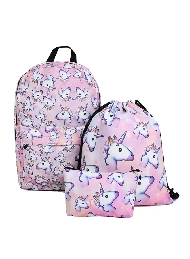 Generic 3-Piece Unicorn Printed Backpack Set Pink/White/Purple