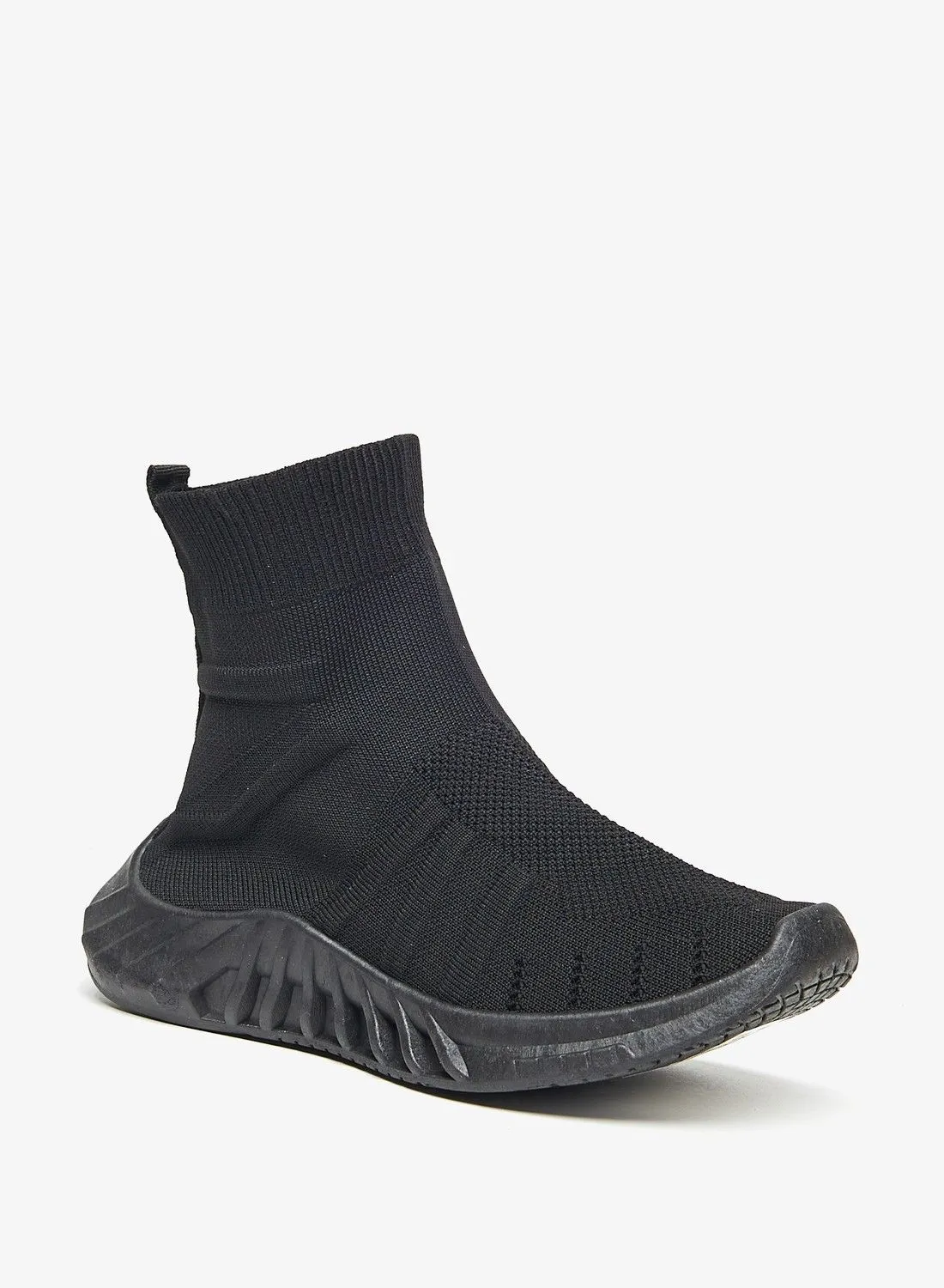 shoexpress Textured Slip On High Top Sneakers with Pull Tabs Black