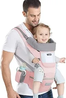 Ocanoiy Baby Carrier Newborn to Toddler Baby Wrap Carrier with Hip Seat Lumbar Support Adjustable One Size Fits All Toddler Infant Baby Holder Carrier 360 All Seasons (Pink)