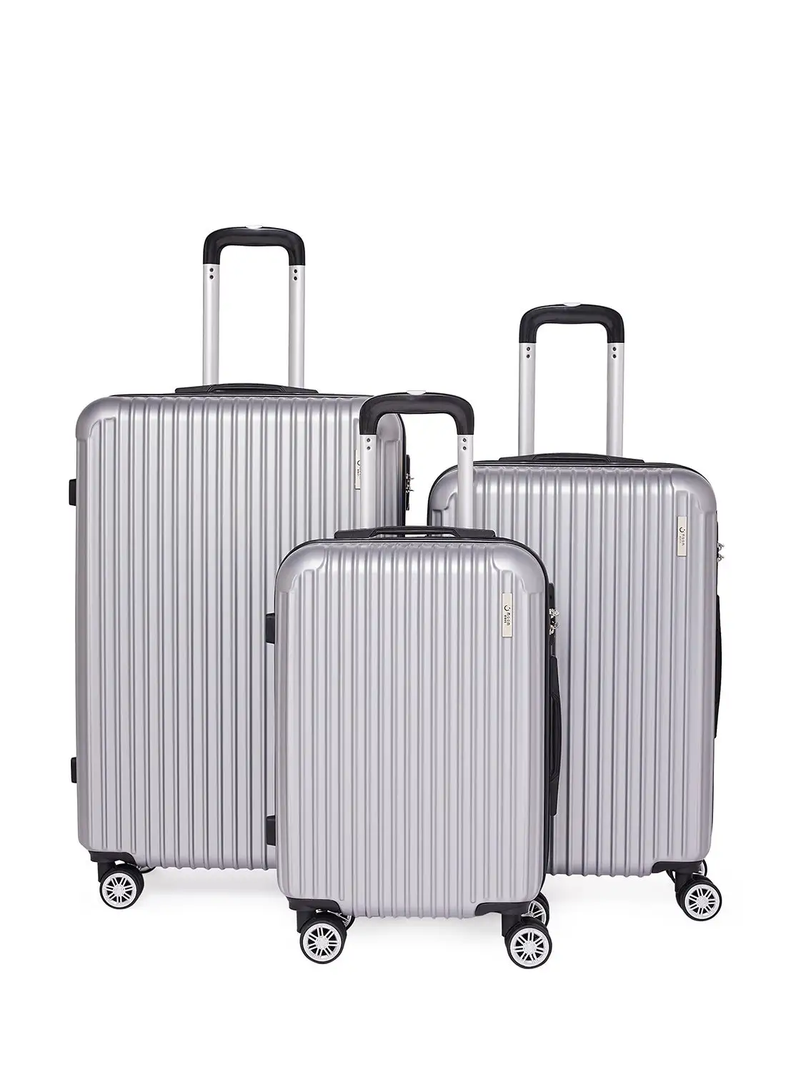 Noon East 3-Piece ABS Hardside Spinner Iron Rod Luggage Trolley Set With TSA Lock 20/24/28 Inch Silver