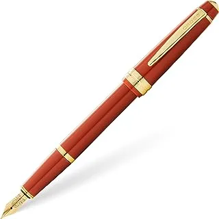 قلم حبر كروس بيلي مصقول من الراتنج الكهرماني الفاتح وقلم حبر متوسط ​​الحجم ذو لون ذهبي